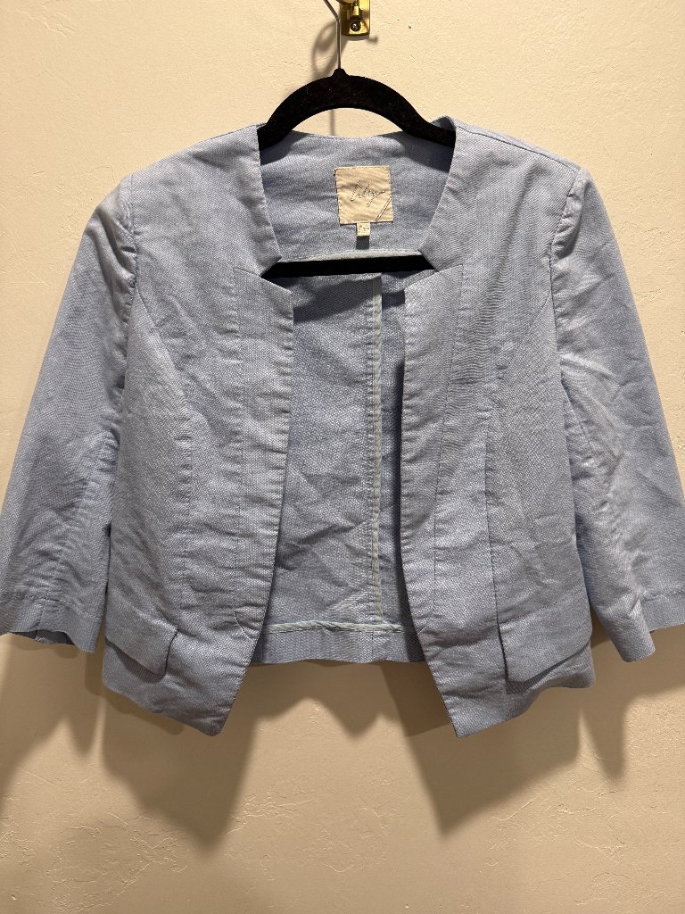 Lily Light Blue Cropped Collarless Blazer - Size Us Xxs